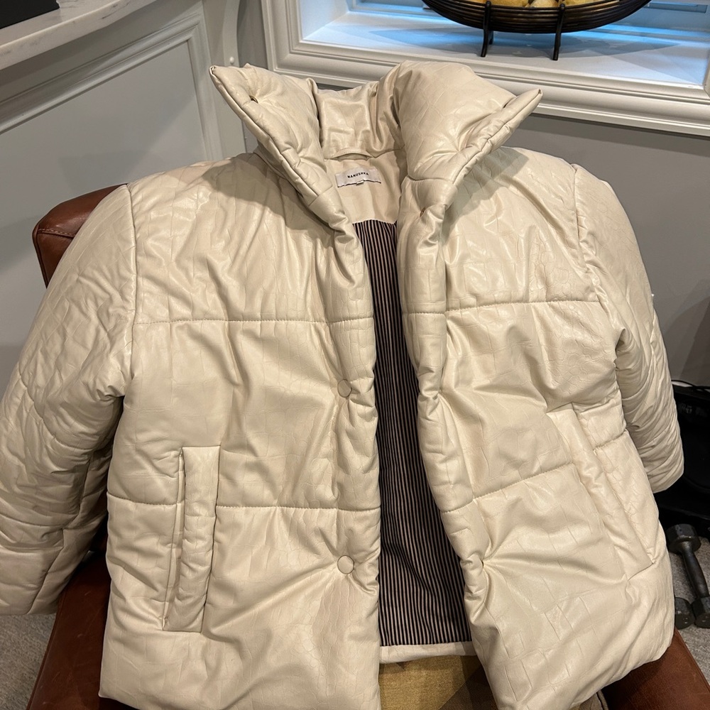 Nanushka Puffer Jacket Creme Vegan Leather Croc Pattern Size S